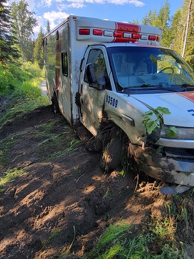 Grand Forks ambulance involved in a single vehicle incident near Rossland, BC